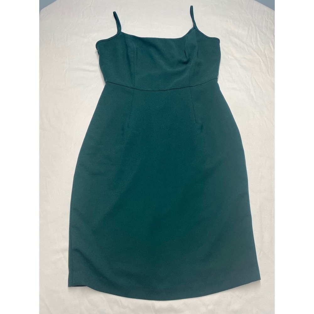 Nanette Lepore Forest Green Spaghetti Strap Sheath Dress Size 8 Square Neck Midi